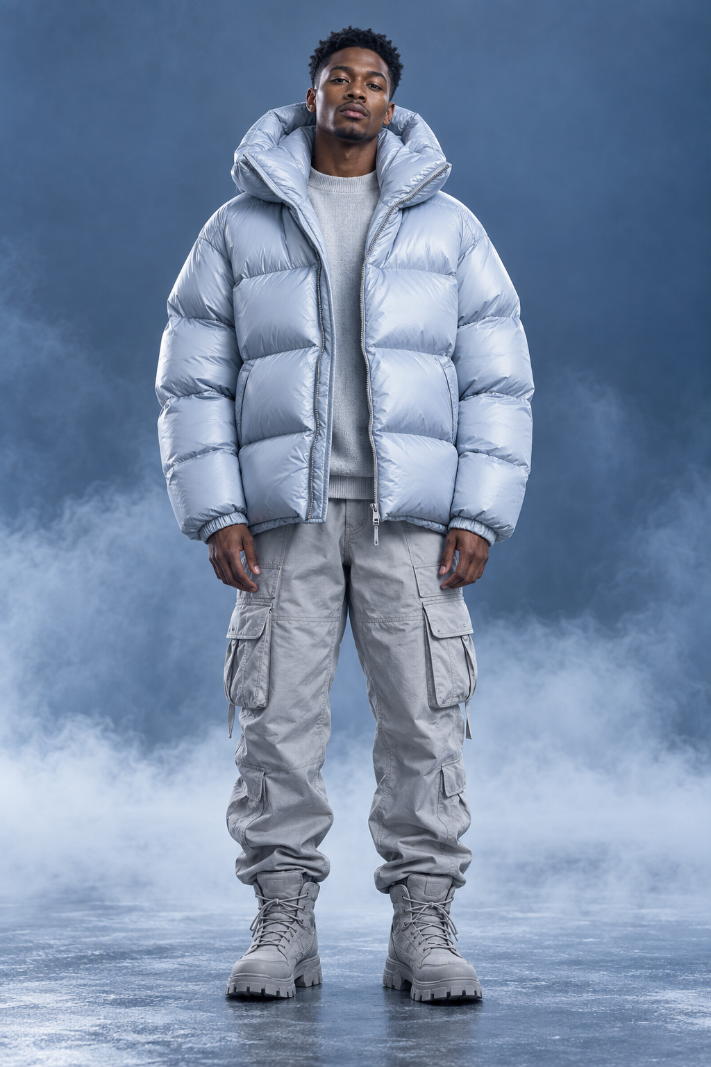 Silver puffer studio portrait